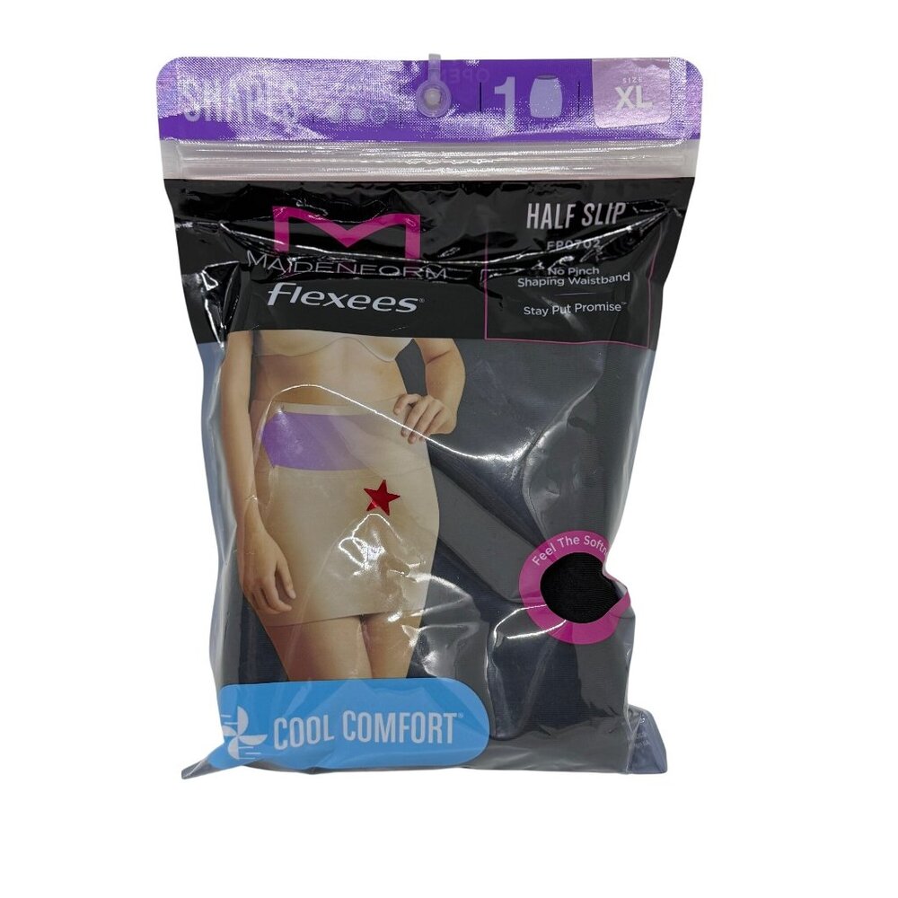 NWT Maidenform Flexees Half Slip FP0702 XL Black Firm Control  Shaping Waistband